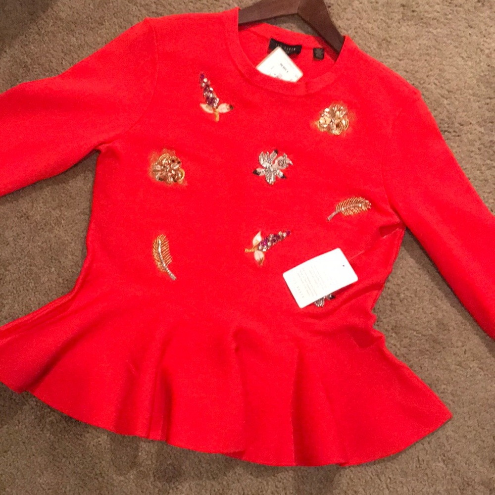 Ted baker red embellished top